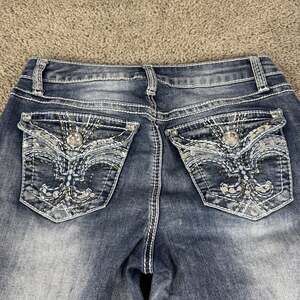 Apt. 9 Capri Jeans Womens 6 Blue Rhinestone Embroidered Pockets 29x23.5